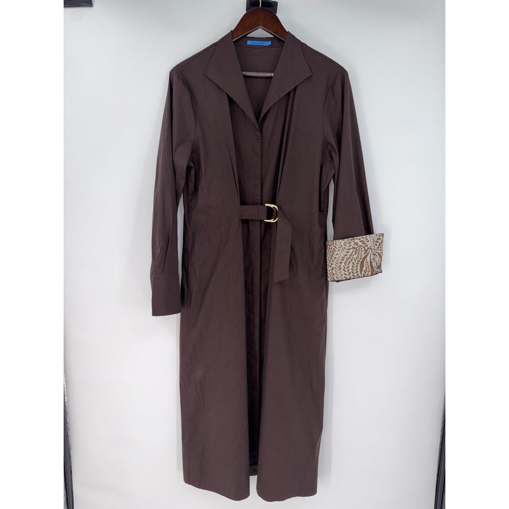 Title: J. McLaughlin Minae Brown Cotton D-Ring Belted Midi Shirt Dress Size XL - Picture 3 of 14